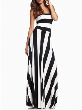 Elan Black & White striped convertible, maxi dress